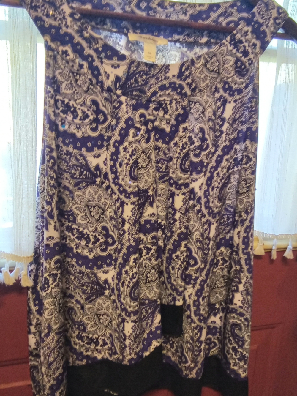 Dress Barn Blue and White Paisley Lightly Sequined Tank Top